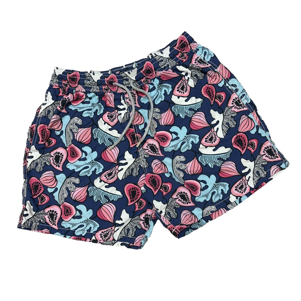 Vilebrequin Swim Shorts Mens XL 6" Blue Floral Tropical Fruit Print Mesh Lined